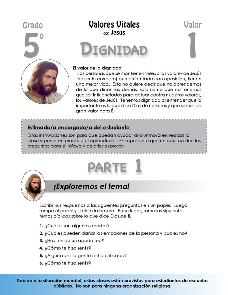 Educación En Valores – Grado 5 | Jesusyyo.net